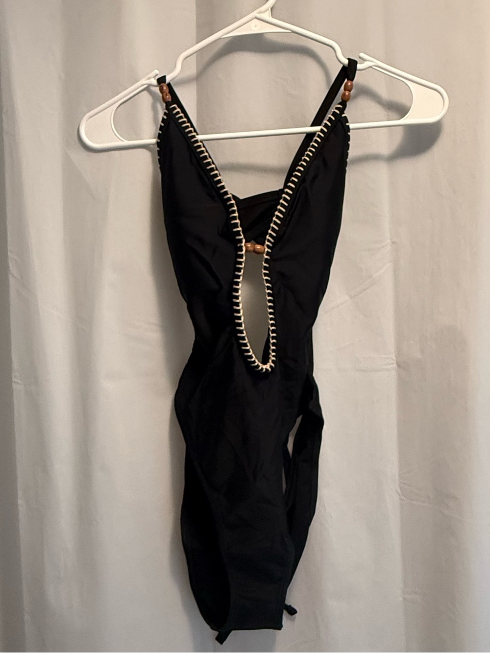Shade & Shore Black One-Piece with Cream Contrast Trim